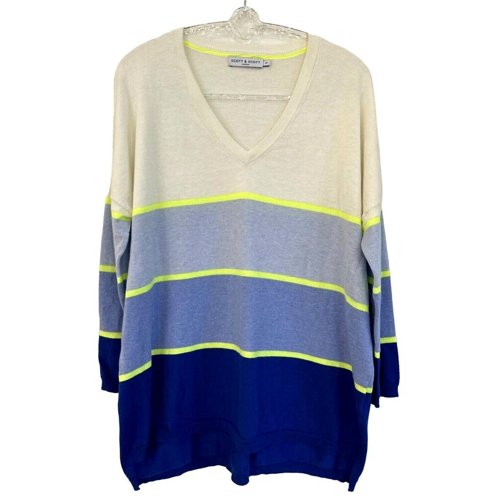 Scott & Scott London Silk Sweater Oversized Striped 3/4 Sleeve Size S